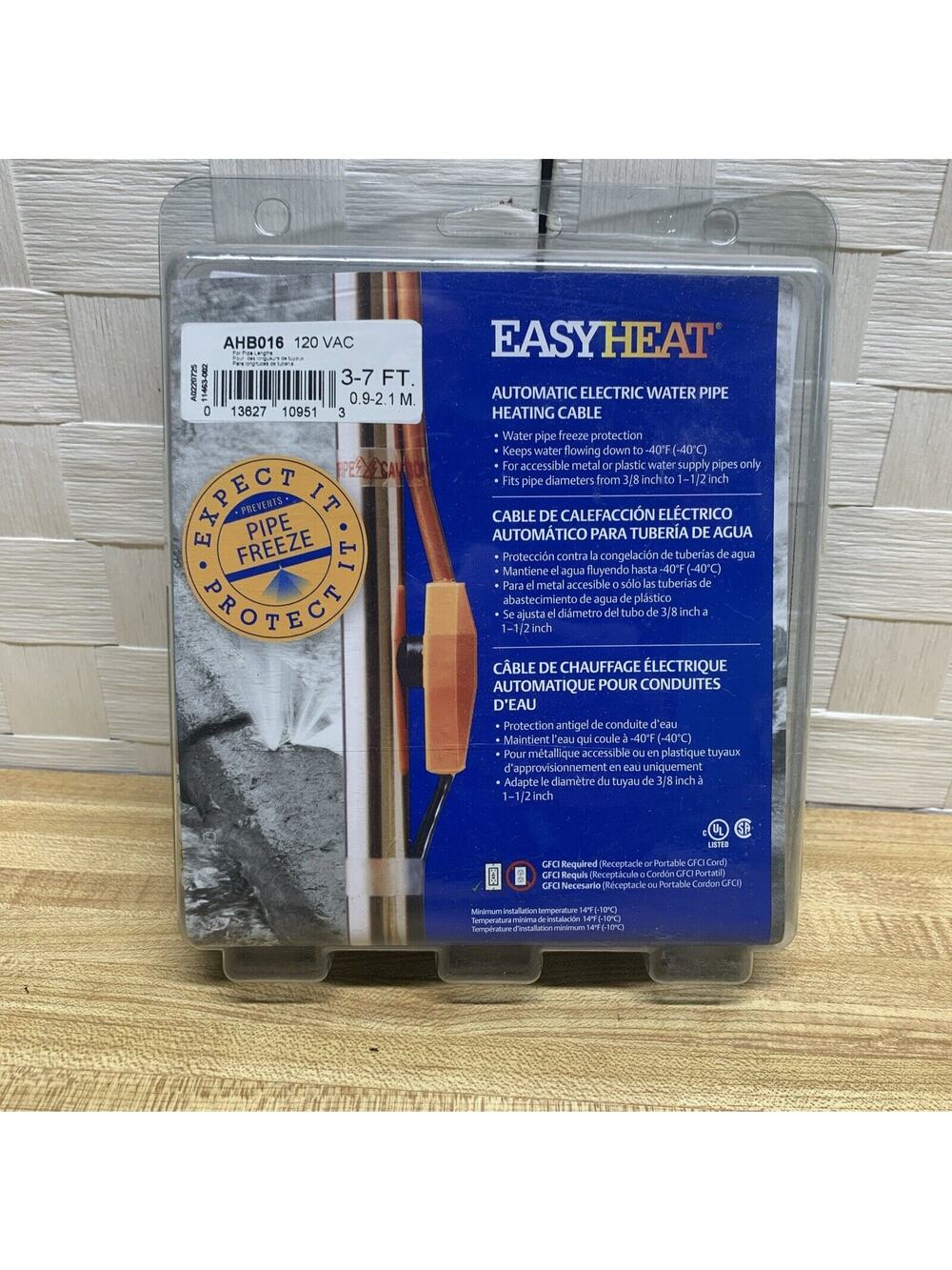 Easy Heat AHB-016 120 Vac Pipe Heating Cable, 3-7 Feet New! Pipe Freeze Protect